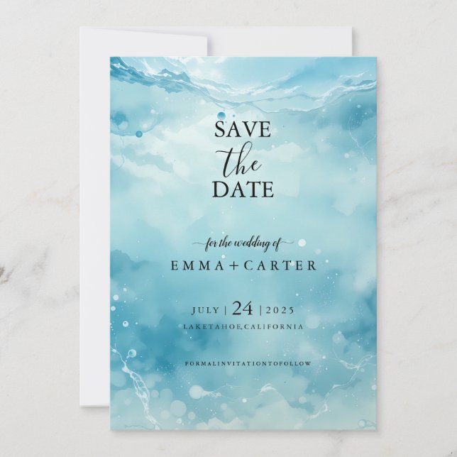 Elegant Script UnderSea Watercolor Save the Date  (Front)
