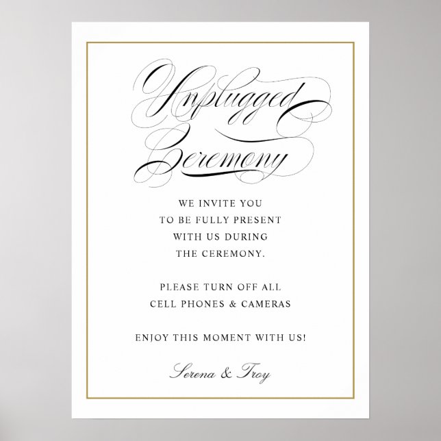 Elegant Script Unplugged Ceremony Sign Wedding (Front)