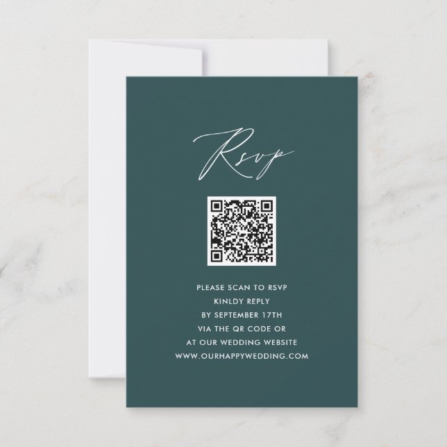 Élégant Script Vert moderne Simple QR Wedding RSVP (Devant)