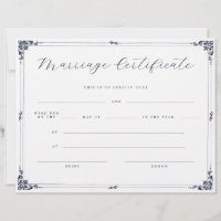 Elegant Script Vintage Border Marriage Certificate