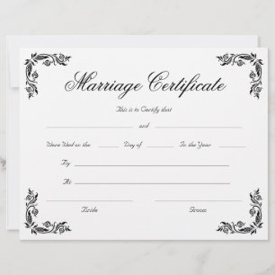 Elegant Script Vintage Corner Marriage Certificate