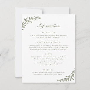 Elegant Script Vintage Olive Leaf Wedding Details Invitation