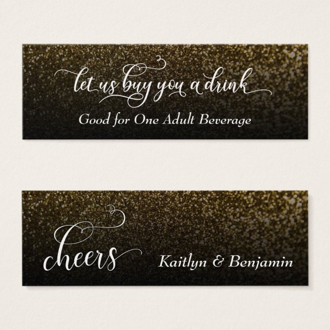 Elegant Script w/ Gold & Black Ombre Drink Tickets (Front & Back)