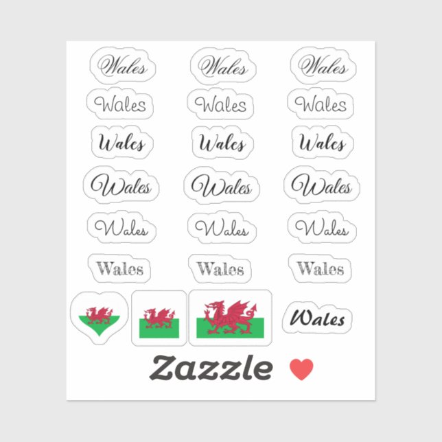 Elegant script Wales & Welsh Flag /name Set (Sheet)