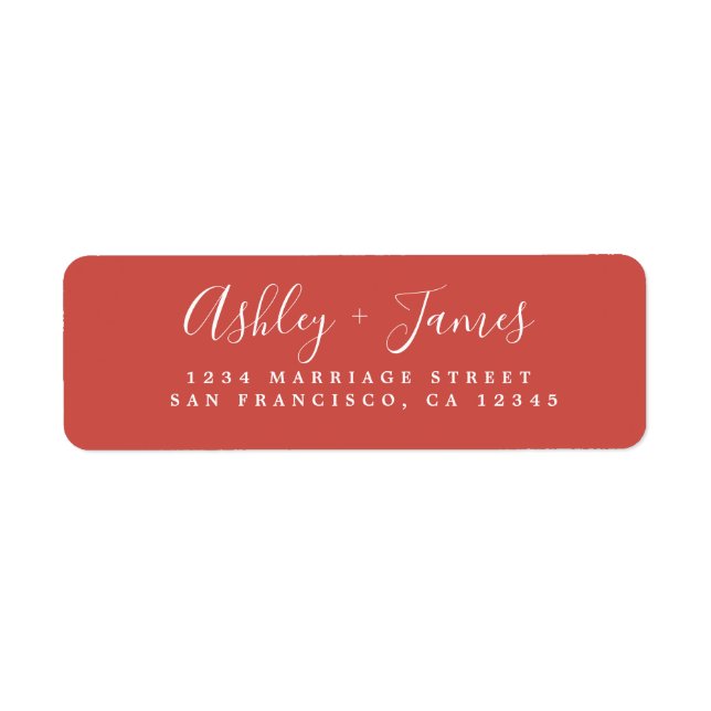 Elegant Script Warm Red Wedding Return Address (Front)