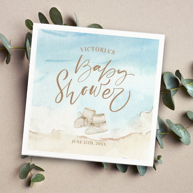 Elegant Script Watercolor Beach Baby Shower  Napkin (Creator Uploaded)