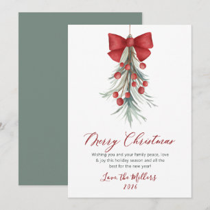 Elegant Script Watercolor Botanical Christmas Holiday Card