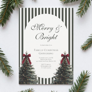 Elegant Script Watercolor Bow Christmas Party Invitation
