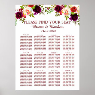 Elegant Script Watercolor Burgundy Floral Poster