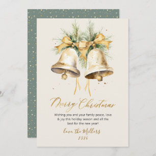 Elegant Script Watercolor Christmas Bells Holiday Card