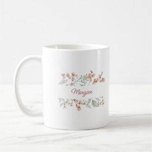 Elegant Script Watercolor Floral Personalized Coffee Mug