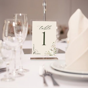 Elegant Script Watercolor Floral Wedding Table Number