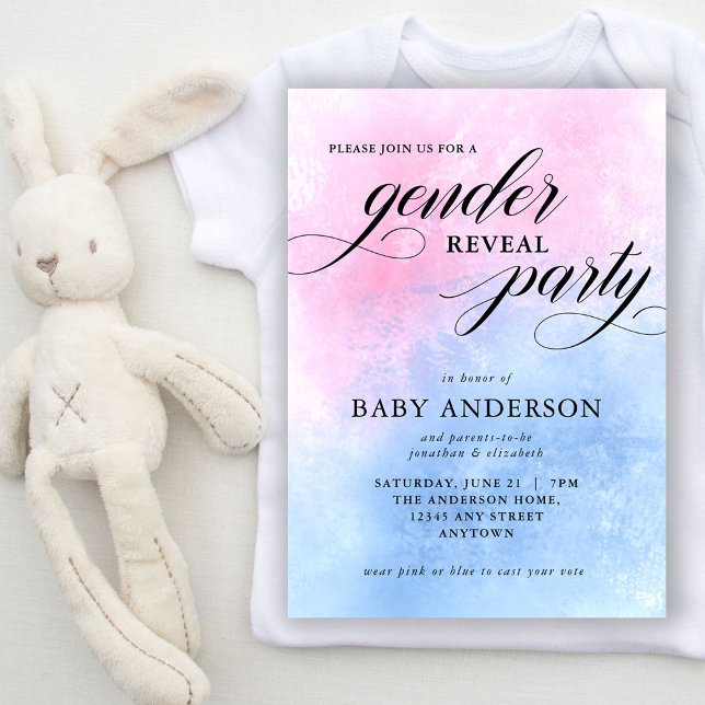 Elegant Script Watercolor Gender Reveal Party Invitation (Creator Uploaded)