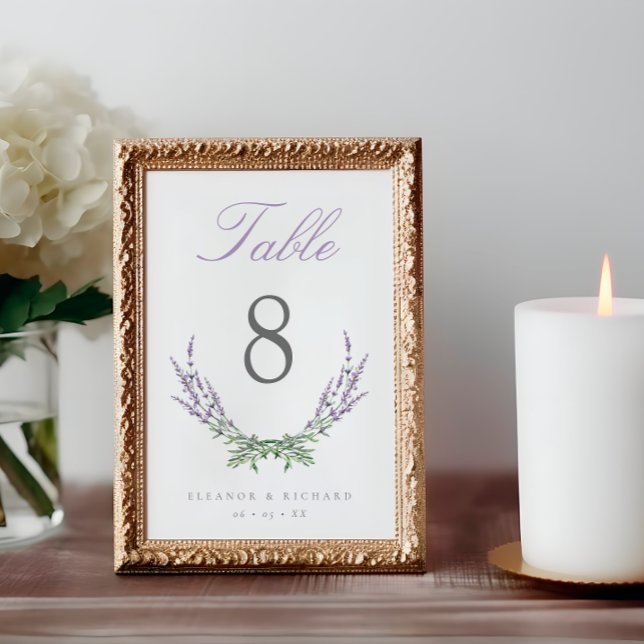 Elegant Script Watercolor Lavender Wedding Table Number (Creator Uploaded)