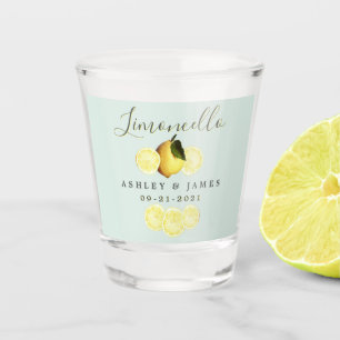 Elegant Script Watercolor Lemon Wedding Limoncello Shot Glass