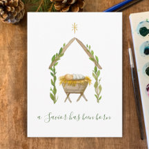 Elegant Script Watercolor Nativity Christmas