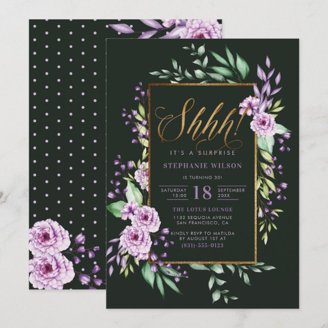 Elegant Script Watercolor Surprise Birthday Party Invitation (Front/Back)