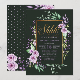 Elegant Script Watercolor Surprise Birthday Party Invitation