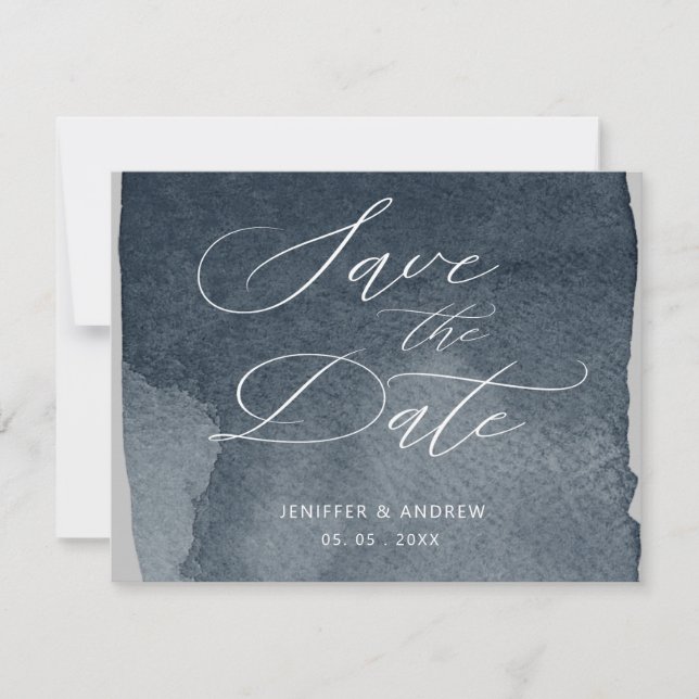Elegant Script Watercolor Wash Save The Date Invitation (Front)