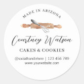 Elegant Script Watercolor Whisk Bakery Catering Classic Round Sticker (Front)