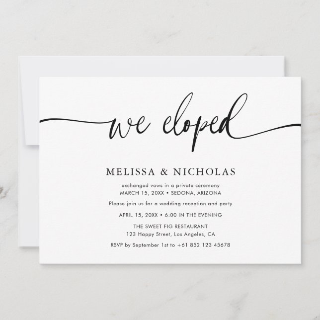 Elegant Script We Eloped Elopement Wedding Invitation (Front)
