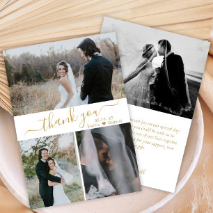 Elegant Script Wedding 3 Photo Collage Thank You Card