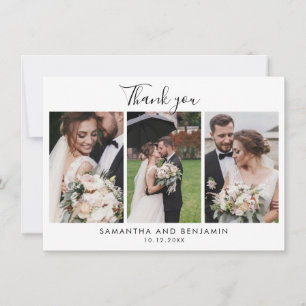 Elegant Script Wedding 3 Photos Thank You Card