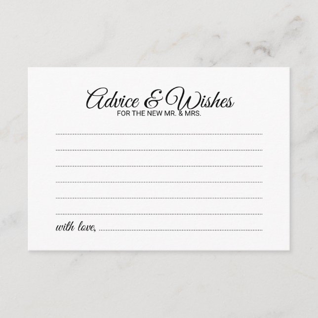 Elegant Script Wedding Advice and Wishes Card (Front)