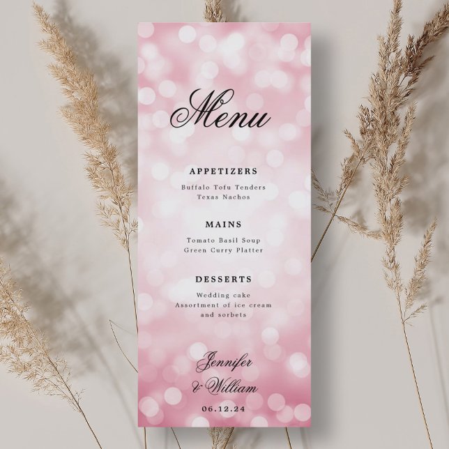 Elegant Script Wedding Blush Pink Bokeh Lights Menu (Elegant Script Wedding Blush Pink Bokeh Lights Menu)