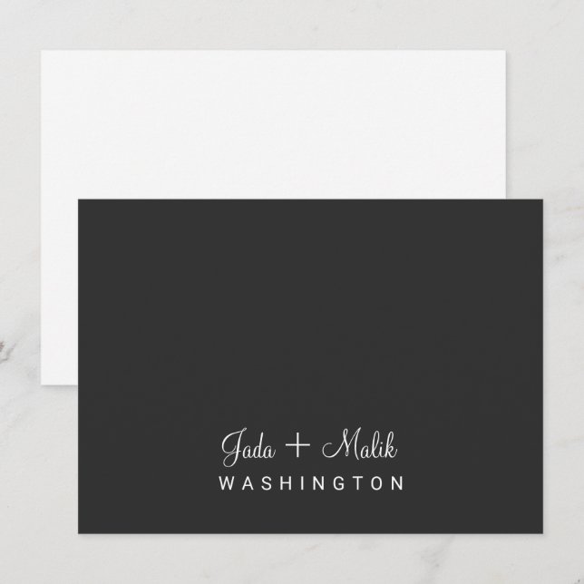 Elegant Script Wedding Couple Monogram Black Card (Front/Back)