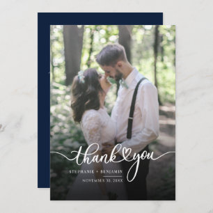 Elegant Script Wedding Day Photo Thank You Card
