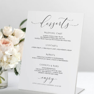 Elegant Script Wedding Dessert Bar Menu Pedestal Sign