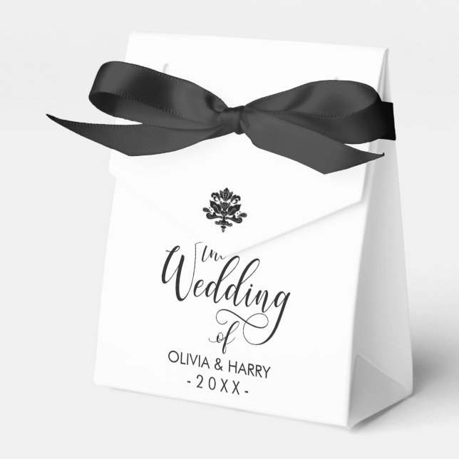 Elegant Script Wedding Favour Box | Black White (Front Side)