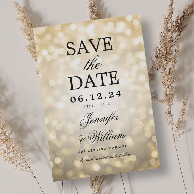 Elegant Script Wedding Gold Bokeh Lights  Save The Date (Elegant Script Wedding Gold Bokeh Lights Save The Date)