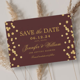 Elegant Script Wedding Gold Confetti Burgundy  Save The Date