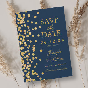 Elegant Script Wedding Gold Confetti Navy Blue Save The Date