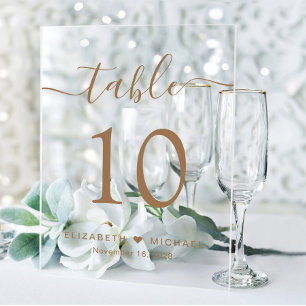 Elegant Script Wedding Gold Table Number Acrylic Sign
