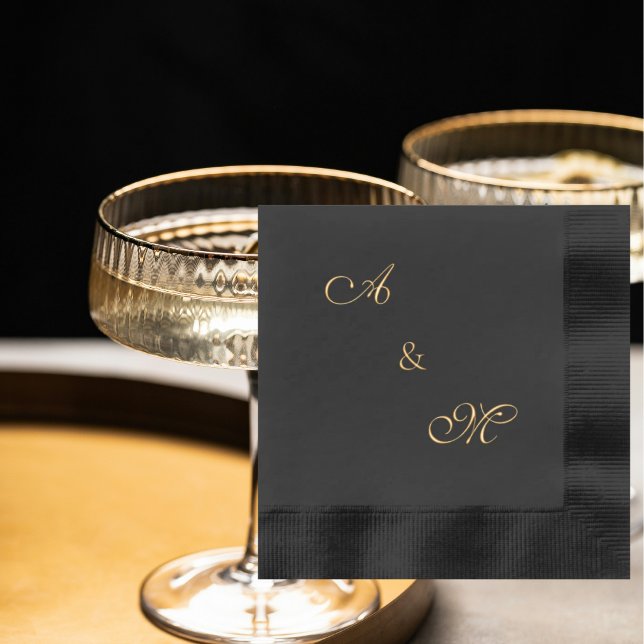Elegant Script Wedding Initials Coined Gold Foil Napkins (Creator Uploaded)