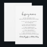 Elegant Script Wedding Kissing Menu Game Card<br><div class="desc">This elegant script wedding kissing menu game card is perfect for a rustic wedding reception. The simple and elegant design features classic and fancy script typography in black.</div>