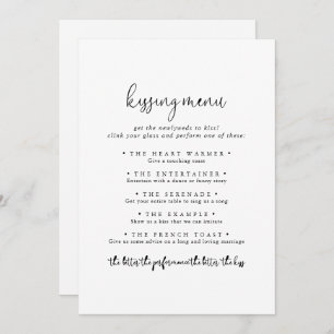 Elegant Script Wedding Kissing Menu Game Card