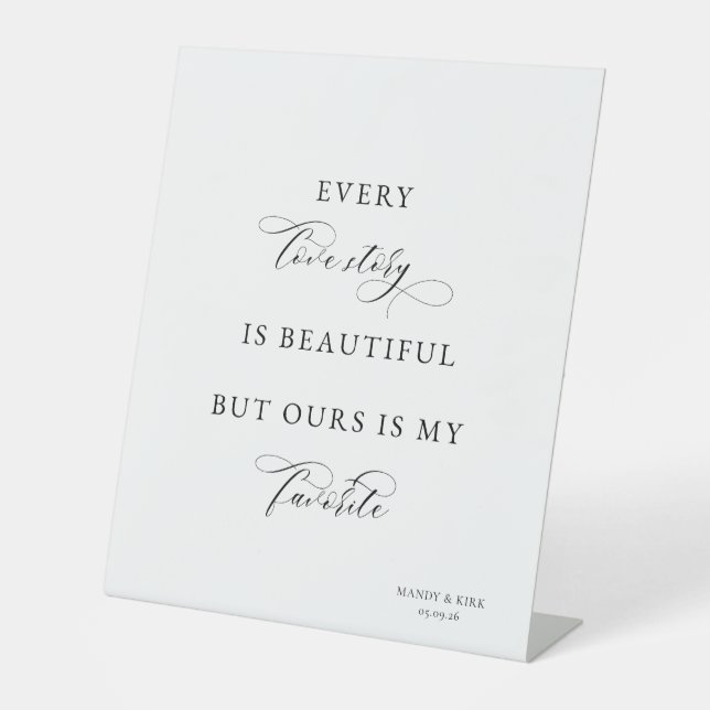 Elegant Script Wedding – love story Pedestal Sign (Front)