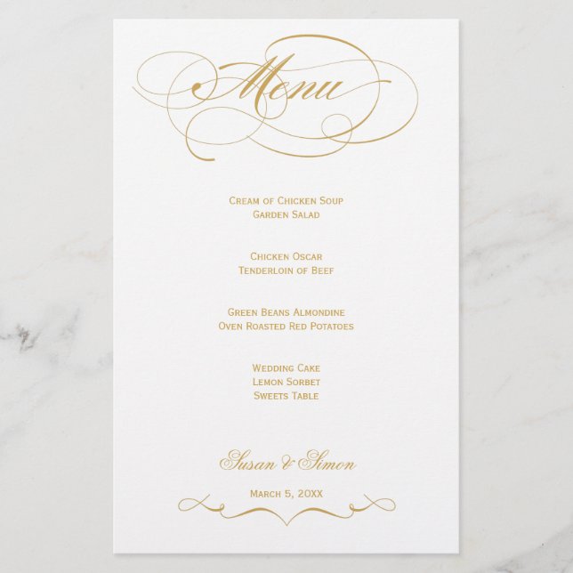 Elegant Script  Wedding Menu - Gold (Front)
