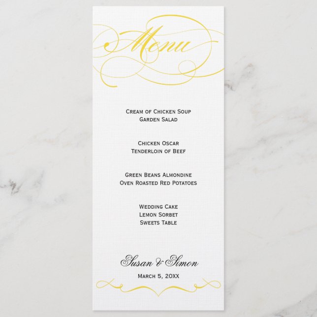 Elegant Script  Wedding Menu - Yellow (Front)