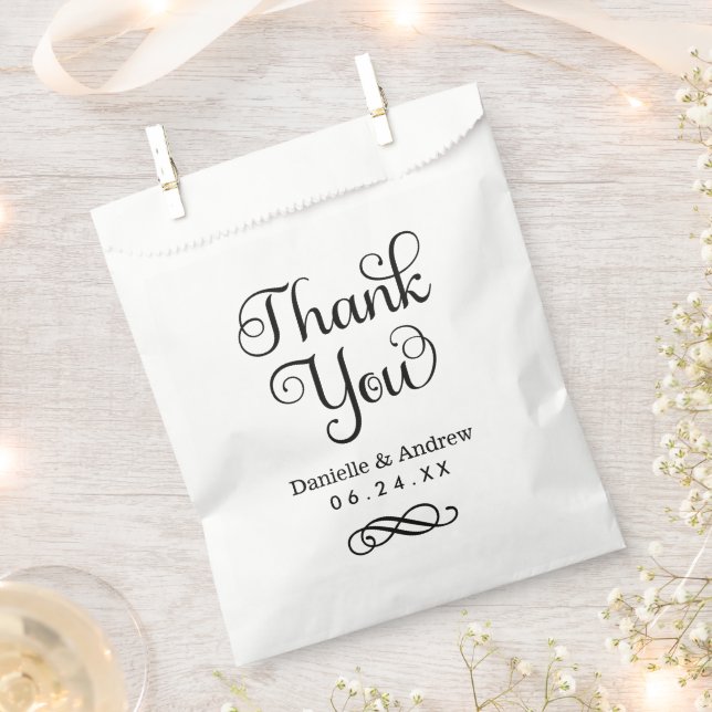 Elegant Script Wedding Monogram Thank You Favour Bag (Clipped)