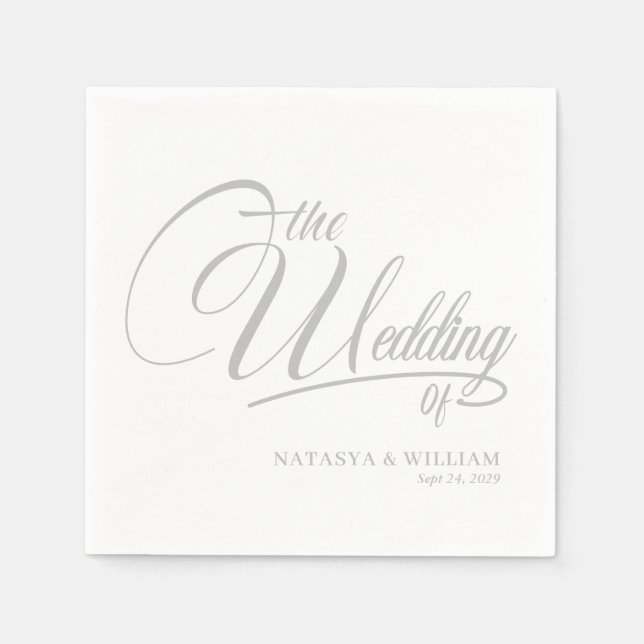 Elegant Script Wedding Napkins with Names (Front)