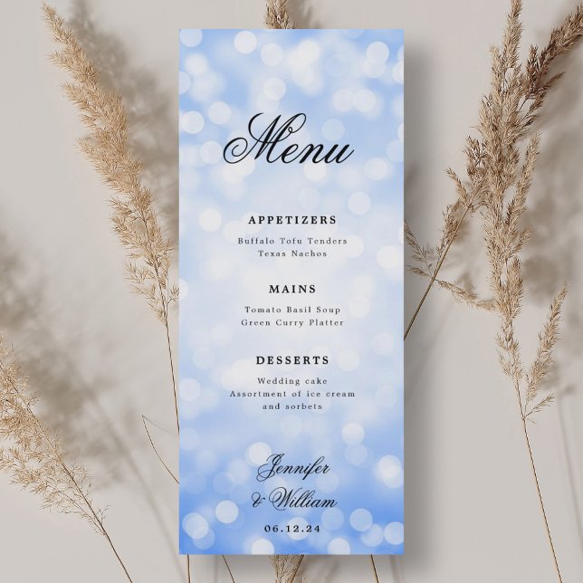 Elegant Script Wedding Navy Blue Bokeh Lights Menu (Elegant Script Wedding Navy Blue Bokeh Lights Menu)