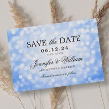 Elegant Script Wedding Navy Blue Bokeh Lights
