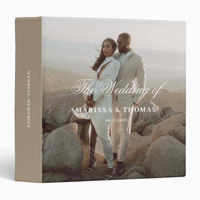 Elegant Script Wedding Photo Album Keepsake Beige Binder (Front/Spine)