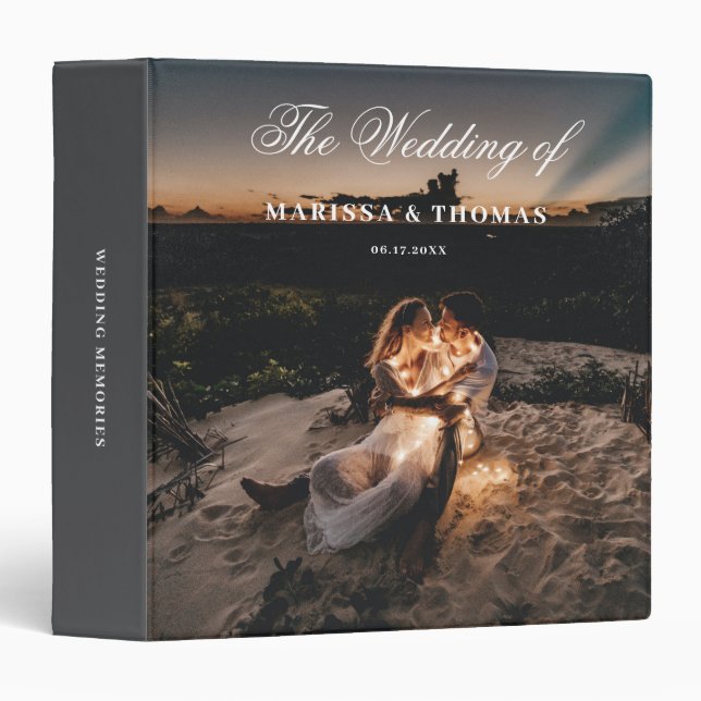 Elegant Script Wedding Photo Album Keepsake Grey Binder (Front/Spine)