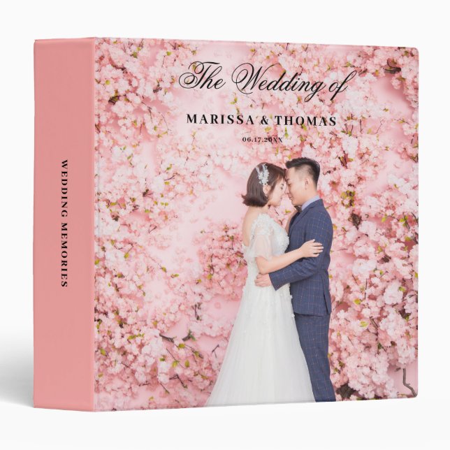 Elegant Script Wedding Photo Album Keepsake Pink Binder (Front/Spine)